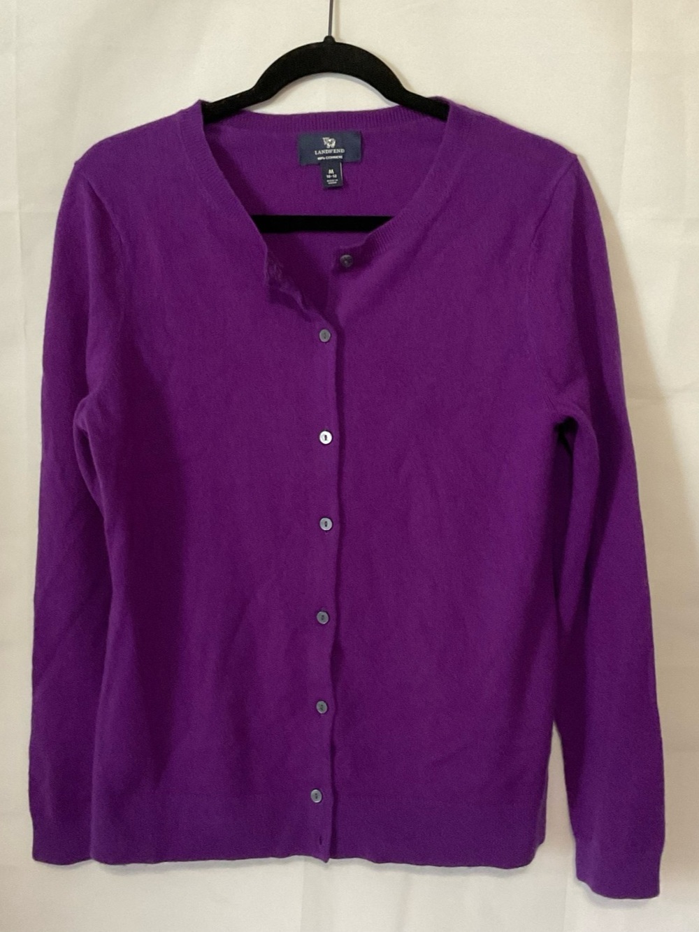 Lands' End Cashmere Crew Neck Cardigan Sweater Purple Medium